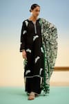 Buy_Shetab Kazmi_Black Cotton Embroidery, Piping, Tassels Split V-neck Kurta Set _at_Aza_Fashions