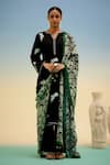 Shop_Shetab Kazmi_Black Cotton Embroidery, Piping, Tassels Split V-neck Kurta Set _at_Aza_Fashions