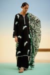 Shop_Shetab Kazmi_Black Cotton Embroidery, Piping, Tassels Split V-neck Kurta Set _Online_at_Aza_Fashions