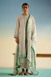 Shetab Kazmi_Pink Cotton Embroidery, Tassels Round Neck Floral Kurta Set _Online_at_Aza_Fashions