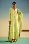 Buy_Shetab Kazmi_Yellow Cotton Embroidery, Cut Work, Tassels Split V-neck Flower Kurta Set _at_Aza_Fashions