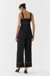 Shop_Studio Rigu_Black Viscose, Linen Studs, Embroidery Square Neck Onyx Shirt And Trouser Set _at_Aza_Fashions