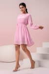 Buy_Naintara Bajaj_Pink Crepe Round Neck Candy Backless Dress _Online_at_Aza_Fashions
