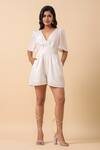 Buy_Naintara Bajaj_White Rayon V-neck Ivory Playsuit _Online_at_Aza_Fashions