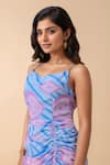 Shop_Naintara Bajaj_Blue Georgette Cowl , Halter Multicolor Printed Dress _Online_at_Aza_Fashions
