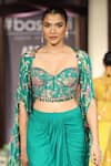 Buy_Basanti - Kapde Aur Koffee_Green Chiffon Sequins, Mirrors Sweetheart Embroidered Cape And Draped Skirt Set _Online_at_Aza_Fashions