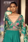 Buy_Basanti - Kapde Aur Koffee_Green Chiffon Sequins, Beads, Embroidery V-neck Jumpsuit _Online_at_Aza_Fashions