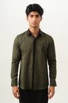 Shop_House Of Koa_Olive Green Crepe Embroidery Jungle Phantom Shirt _at_Aza_Fashions