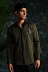Buy_House Of Koa_Olive Green Crepe Embroidery Jungle Phantom Shirt _at_Aza_Fashions