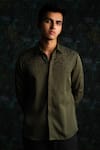 Buy_House Of Koa_Olive Green Crepe Embroidery Form And Fade Shirt _at_Aza_Fashions