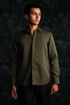 Shop_House Of Koa_Olive Green Crepe Embroidery Form And Fade Shirt _at_Aza_Fashions