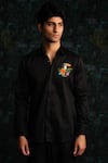 Shop_House Of Koa_Black Satin Embroidery Tropical Crest Shirt _at_Aza_Fashions