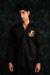 Buy_House Of Koa_Black Satin Embroidery Tropical Crest Shirt _at_Aza_Fashions