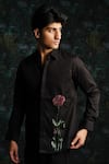 Buy_House Of Koa_Black Satin Embroidery Crimson Bloom Shirt _at_Aza_Fashions