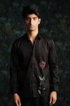 Shop_House Of Koa_Black Satin Embroidery Crimson Bloom Shirt _at_Aza_Fashions