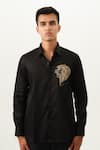 Shop_House Of Koa_Black Satin Embroidery Jungle King Shirt _at_Aza_Fashions