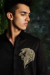 House Of Koa_Black Satin Embroidery Jungle King Shirt _Online_at_Aza_Fashions