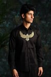 Buy_House Of Koa_Black Satin Embroidery Bird Of Prey Shirt _at_Aza_Fashions