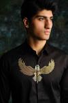 House Of Koa_Black Satin Embroidery Bird Of Prey Shirt _Online_at_Aza_Fashions