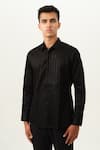 House Of Koa_Black Satin Embroidery Shadow Grid Shirt _Online_at_Aza_Fashions