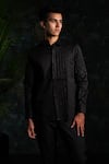 Buy_House Of Koa_Black Satin Embroidery Shadow Grid Shirt _at_Aza_Fashions