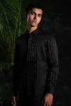 Buy_House Of Koa_Black Satin Embroidery Shadow Grid Shirt _Online_at_Aza_Fashions