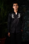 Shop_House Of Koa_Black Satin Embroidery Tigris Shirt _at_Aza_Fashions