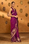 Shop_Masaba_Purple Jacquard Zari Berry Wine Zen Saree With Unstitched Blouse Piece _Online_at_Aza_Fashions