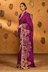 Buy_Masaba_Purple Jacquard Zari Berry Wine Zen Saree With Unstitched Blouse Piece 