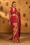 Masaba Red Jacquard Zari Zen Saree With Unstitched Blouse Piece Online at Aza Fashions Masaba_Red Jacquard Zari Zen Saree With Unstitched Blouse Piece _Online_at_Aza_Fashions