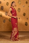 Shop Masaba Red Jacquard Zari Zen Saree With Unstitched Blouse Piece Online at Aza Fashions Shop_Masaba_Red Jacquard Zari Zen Saree With Unstitched Blouse Piece _Online_at_Aza_Fashions