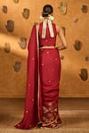 Shop Masaba Red Jacquard Zari Zen Saree With Unstitched Blouse Piece at Aza Fashions Shop_Masaba_Red Jacquard Zari Zen Saree With Unstitched Blouse Piece _at_Aza_Fashions