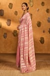 Masaba Pink Silk Foil Printing Champagne Midas Touch Saree With Unstitched Blouse Piece Online at Aza Fashions Masaba_Pink Silk Foil Printing Champagne Midas Touch Saree With Unstitched Blouse Piece _Online_at_Aza_Fashions