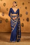 Masaba_Sapphire Silk Foil Printing Midas Touch Saree With Unstitched Blouse Piece _Online_at_Aza_Fashions