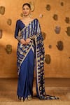 Buy_Masaba_Sapphire Silk Foil Printing Midas Touch Saree With Unstitched Blouse Piece _at_Aza_Fashions