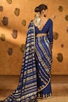 Shop_Masaba_Sapphire Silk Foil Printing Midas Touch Saree With Unstitched Blouse Piece _at_Aza_Fashions