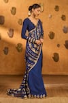 Buy_Masaba_Sapphire Silk Foil Printing Midas Touch Saree With Unstitched Blouse Piece _Online_at_Aza_Fashions