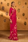 Shop Masaba Pink Silk Foil Printing, Zari Crane Dawn Saree With Unstitched Blouse Piece Online at Aza Fashions Shop_Masaba_Pink Silk Foil Printing, Zari Crane Dawn Saree With Unstitched Blouse Piece _Online_at_Aza_Fashions