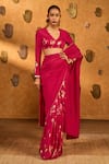 Buy Masaba Pink Silk Foil Printing, Zari Crane Dawn Saree With Unstitched Blouse Piece Buy_Masaba_Pink Silk Foil Printing, Zari Crane Dawn Saree With Unstitched Blouse Piece