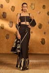 Masaba Black Silk Foil Printing Stillwater Bloom Saree With Unstitched Blouse Piece Online at Aza Fashions Masaba_Black Silk Foil Printing Stillwater Bloom Saree With Unstitched Blouse Piece _Online_at_Aza_Fashions