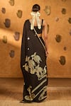 Shop Masaba Black Silk Foil Printing Stillwater Bloom Saree With Unstitched Blouse Piece at Aza Fashions Shop_Masaba_Black Silk Foil Printing Stillwater Bloom Saree With Unstitched Blouse Piece _at_Aza_Fashions