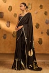 Masaba Black Silk Foil Printing Stillwater Bloom Saree With Unstitched Blouse Piece at Aza Fashions Masaba_Black Silk Foil Printing Stillwater Bloom Saree With Unstitched Blouse Piece _at_Aza_Fashions