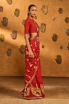 Masaba_Red Silk Foil Printing, Crushed Folkstone Saree With Unstitched Blouse Piece _Online_at_Aza_Fashions