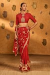 Buy_Masaba_Red Silk Foil Printing, Crushed Folkstone Saree With Unstitched Blouse Piece _Online_at_Aza_Fashions