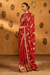 Shop_Masaba_Red Silk Foil Printing, Crushed Folkstone Saree With Unstitched Blouse Piece _Online_at_Aza_Fashions