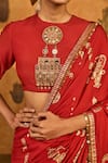 Masaba_Red Silk Foil Printing, Crushed Folkstone Saree With Unstitched Blouse Piece _at_Aza_Fashions