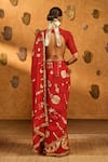 Shop_Masaba_Red Silk Foil Printing, Crushed Folkstone Saree With Unstitched Blouse Piece _at_Aza_Fashions