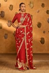 Buy_Masaba_Red Silk Foil Printing, Crushed Folkstone Saree With Unstitched Blouse Piece _at_Aza_Fashions