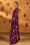 Buy_Masaba_Burgundy Silk Foil Berry Wine Saree With Unstitched Blouse Piece _Online_at_Aza_Fashions