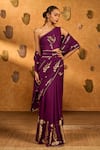 Shop_Masaba_Burgundy Silk Foil Berry Wine Saree With Unstitched Blouse Piece _Online_at_Aza_Fashions